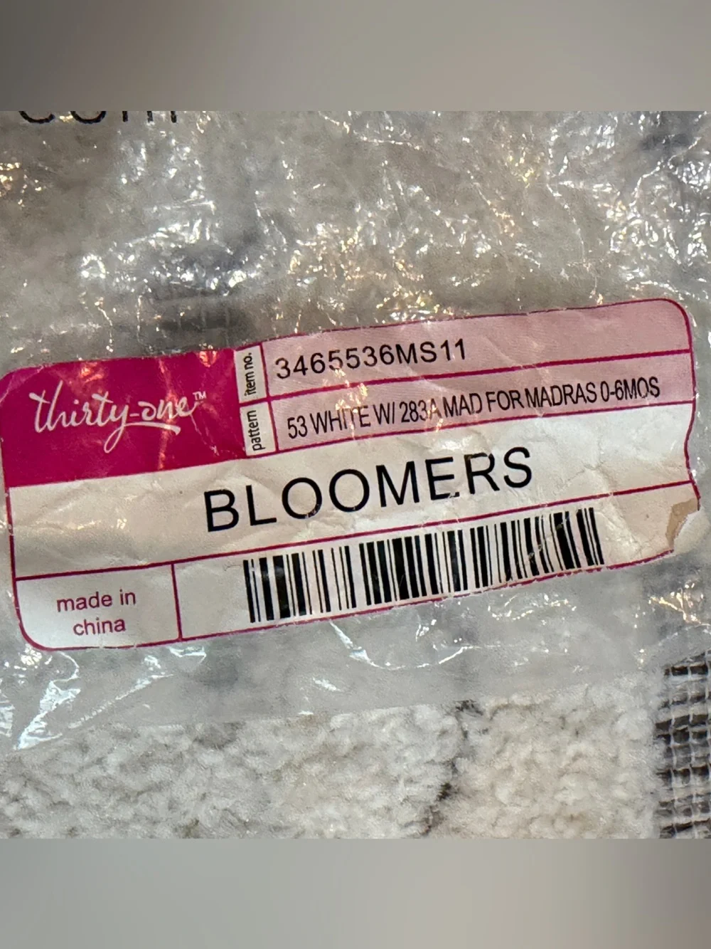 New in bag White Baby Bloomers with Pink Plaid Ruffle and Bow by 31 Kids 0-6mos